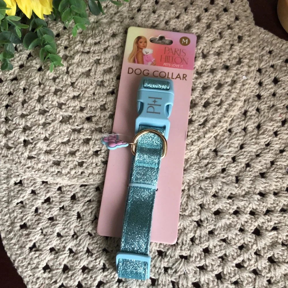 Paris Hilton Blue Glitter Dog Collar Size M